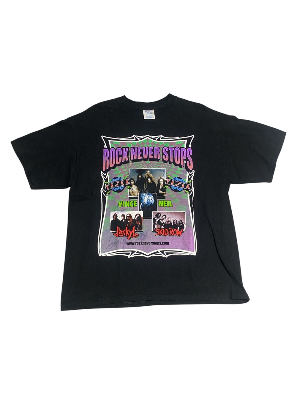 Vintage 2002‎ Rock Never Stops Tour Band T Shirt XL Tesla Vince Neil